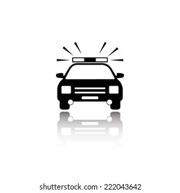 Police Car icon - black vector illustration with reflection svg