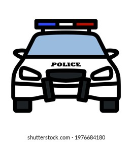 Icono del coche de la policía. Contorno de negrita editable con diseño de relleno de color. Ilustración vectorial.