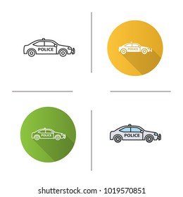 Police car icon. Flat design, linear and color styles. Isolated vector illustrations