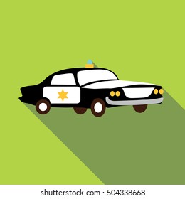 Police car icon. Flat illustration of police car vector icon for web isolated on green background