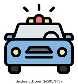 Police car icon flat line style illustration representing law enforcement patrol and emergency response, suitable for public safety, crime prevention, and security-related projects