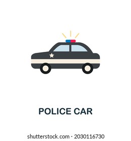 Icono del coche de policía. Elemento de signo plano de la colección de leyes. Icono de coche de policía creativo para diseño web, plantillas, infografías y más