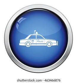 Police car icon. Glossy button design. Vector illustration.