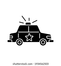 Police car icon. Law enforcement. Transport, protection equipment. Thin line contour symbols. Isolated vector outline illustrations.