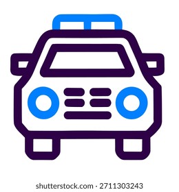 Police car icon. A linear vector illustration of police car isolated on white background.