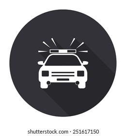 police car icon with long shadow - vector round button