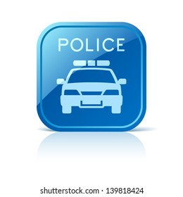 Police car icon on blue square button