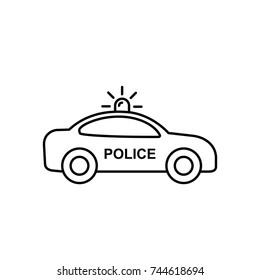 Police Car icon outline, vector iolated flat line illustration. Side view.