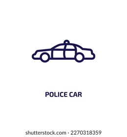 icono del coche de policía de la colección de transporte. Delgado coche de policía lineal, auto, icono del contorno del automóvil aislado en fondo blanco. Señal de la línea del vehículo policial vectorial, símbolo para web y móvil