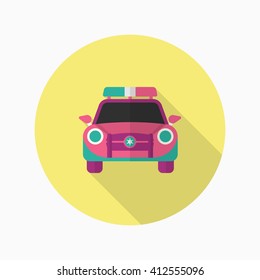 Police car icon, Vector flat long shadow design. EPS10