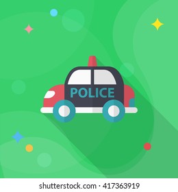 Police car icon, Vector flat long shadow design. EPS10