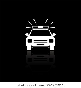 Police Car icon - vector illustration with reflection isolated on black