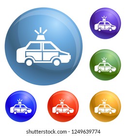 Police car icons set vector 6 color isolated on white background