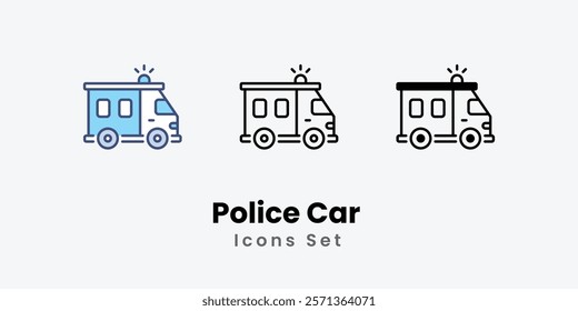 Police Car Icons thin line and glyph vector icon stock illustration