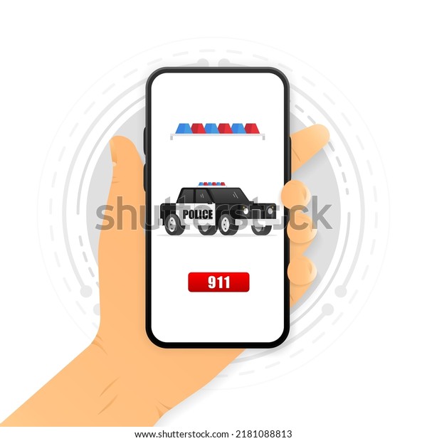 Police car isolated on screen device.\
Calling in police. Vector\
illustration.