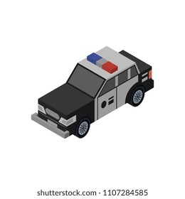 Police car isometric 3D element. Automobile transportation icon, urban and countryside traffic icon vector illustration.