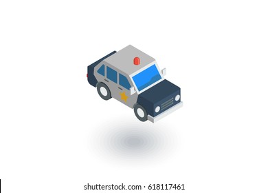 police car isometric flat icon. 3d vector colorful illustration. Pictogram isolated on white background