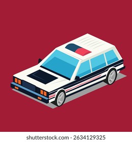 police car isometric flat style illustration vectoe design
