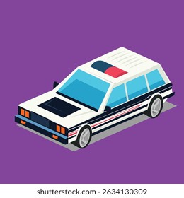 police car isometric flat style illustration vectoe design