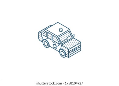 police car isometric icon. 3d vector illustration. Isolated line art technical drawing. Editable stroke