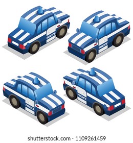 The police car. Isometric. Isolated on white background. Vector illustration.