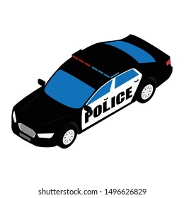 Police car isometric view isolated on white background. Police transport