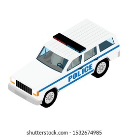 Police car isometric view isolated on white background. Police transport