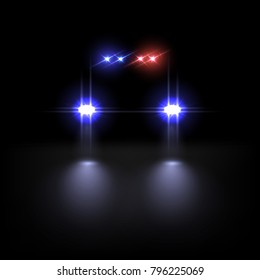 Police car light effect on dark background. Vector illustration.