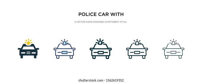 police car with light icon in different style vector illustration. two colored and black police car with light vector icons designed in filled, outline, line and stroke style can be used for web,