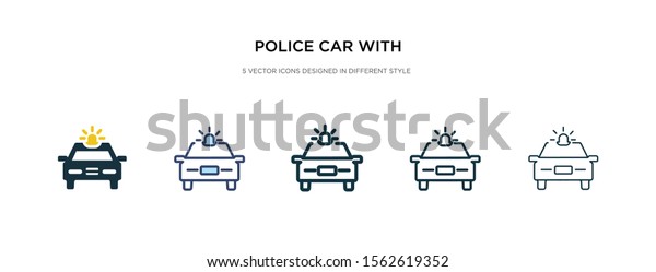 police car with light icon in different style vector\
illustration. two colored and black police car with light vector\
icons designed in filled, outline, line and stroke style can be\
used for web,