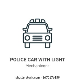 Police car with light outline vector icon. Thin line black police car with light icon, flat vector simple element illustration from editable mechanicons concept isolated stroke on white background