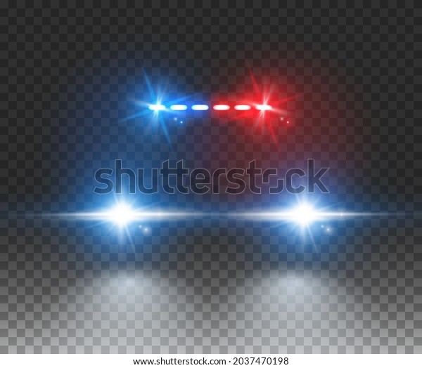 Police car light siren in night on\
transparent. Patrol cop emergency police car\
flasher