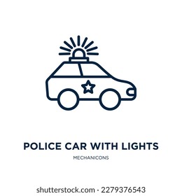 police car with lights icon from mechanicons collection. Thin linear police car with lights, police, sheriff outline icon isolated on white background. Line vector police car with lights sign, symbol 