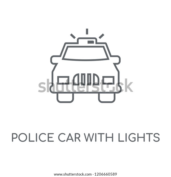 Police car with\
Lights linear icon. Police car with Lights concept stroke symbol\
design. Thin graphic elements vector illustration, outline pattern\
on a white background, eps\
10.