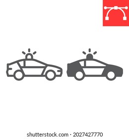 Police car line and glyph icon, transportation and vehicle, police vector icon, vector graphics, editable stroke outline sign, eps 10