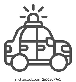 Police car line icon, police force concept. Vector graphics. Patrol vehicle with siren lamp, transport sign on white background, outline style icon for mobile or web design
