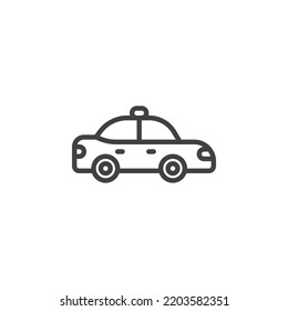 Police car line icon. linear style sign for mobile concept and web design. Police vehicle outline vector icon. Symbol, logo illustration. Vector graphics
