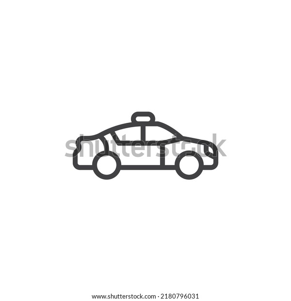 Police car line icon. linear style sign\
for mobile concept and web design. Police vehicle outline vector\
icon. Symbol, logo illustration. Vector\
graphics