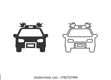 Police car line icon set on white. Vector illustration