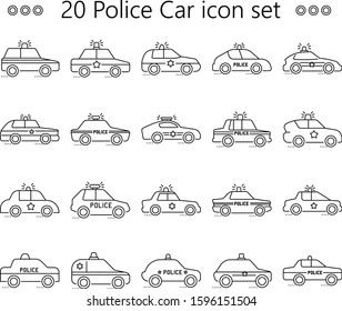 Police Car line isolated vector icon set