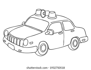 Police Car Line Vector Illustration, Isolated On White Background, Top View