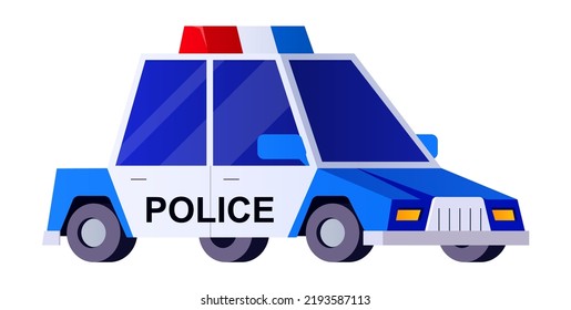 Police car - modern flat design style single isolated image. Neat detailed illustration of official transport of law enforcement officers. Emergency, enforcement, chase, criminals and protection