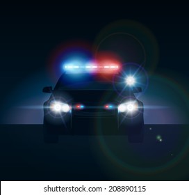 Police car at night. Realistic vector illustration