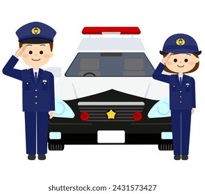 Police car and police officer saluting