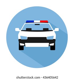 Police car on blue background. Flat styled vector illustration.