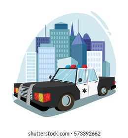 police car on city background. vector
