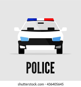 Police car on gray background. Flat styled vector illustration.
