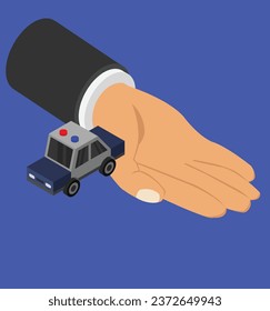 police car on isometric hand test vector design illustration