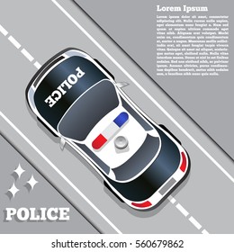 A police car on the road. View from above. Template design presentation. Vector illustration.