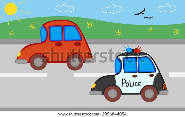 Police car,
orange car driving along the road. Illustration for printing,
backgrounds, wallpapers, covers, packaging, greeting cards,
posters, stickers, textile, seasonal
design.
